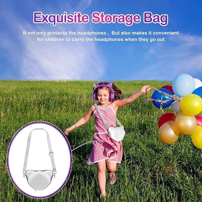 LOBKIN Bluetooth 5.4 Kids Headphones with Case - RGB LED Light Up Cat Ears Foldable Adjustable Over Ear Headphone Support Wireless or 3.5mm Wired Mode for Toddler & Girls & Boys Teens