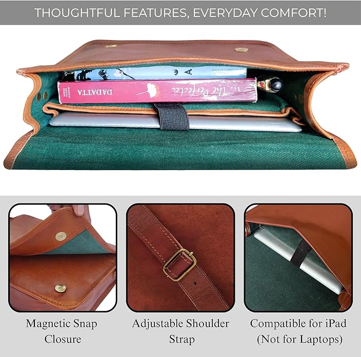 RUSTIC TOWN Leather Satchel iPad Tablet Bag - Leather Saddle Bag Purse - Small Shoulder Bag for Men and Women