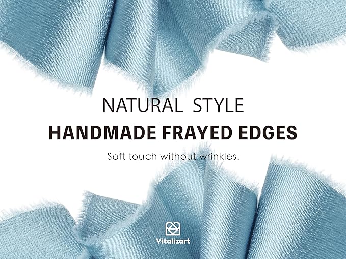 Vitalizart Blue Ribbon 1 inch Silk Satin Ribbon 15 Yard Dusty Blue Handmade Frayed Ribbons for Gift Wrapping Baby Shower Wedding Bridal Bouquets Holiday Decor