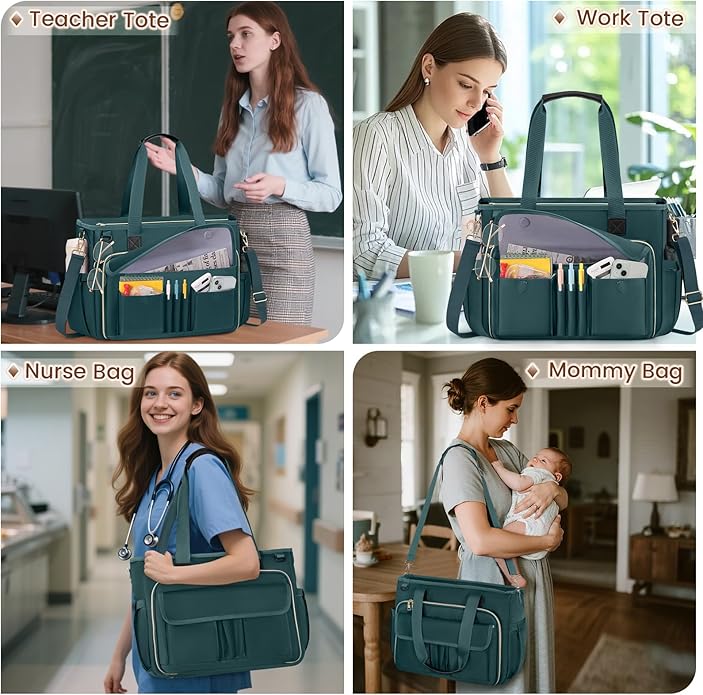 RAINSMORE Teacher Tote Bag 15.6 inch Laptop Bag for Women Work Bags Nurse Bag Lightweight Laptop Tote Computer Briefcase
