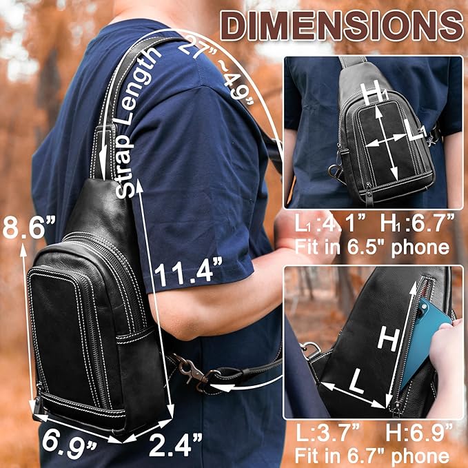 Genuine Leather Sling Bag for Men and Women Crossbody Shoulder Bag Sling Backpack Chest Purse Cross Body Pouch