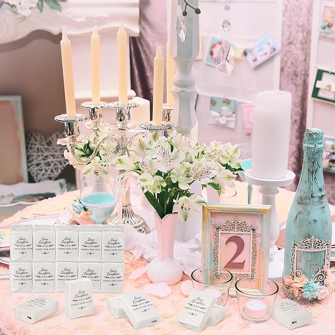 50 Pack Happy Tears Tissues Packs for Wedding Bulk Facial Tissues Items for Guests Welcome Bags Pocket Paper 3 Ply Individual Mini Travel Tissue Packs for Wedding Graduation Party Ceremony(Classic)