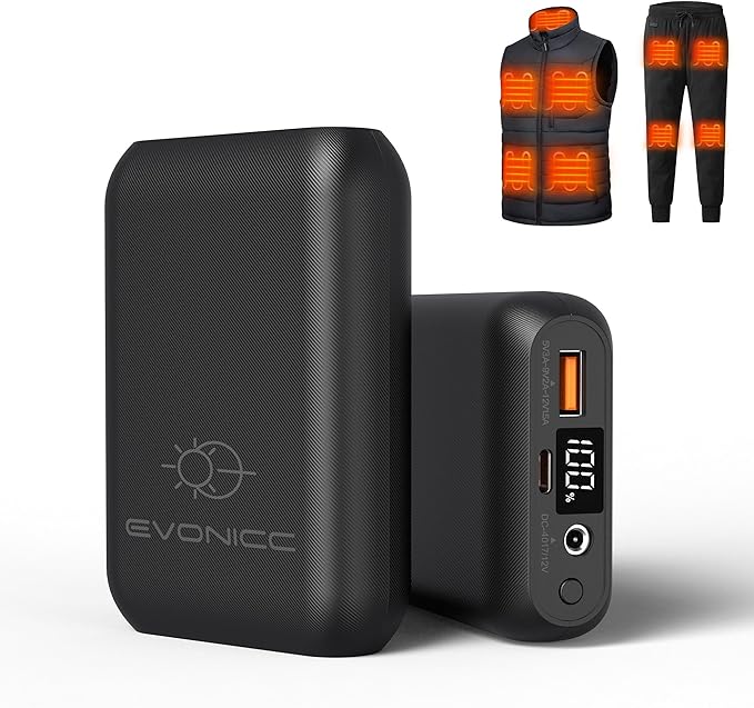 7.4V 16000mAh Battery Pack for Heated Vest with DC/USB-A/USB-C Ports, Portable Rechargeable Power Bank with LED Display, Heated Vest Battery Pack for ORORO Venustas Heated Vest, Jacket, Pants