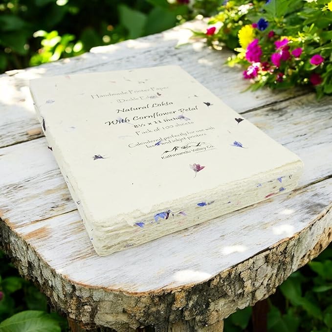 Handmade Lokta Laser and Inkjet Printer Paper with Deckle Edge 8.5x11 Inch Vintage Decorative Specialty Printing Paper (100 Sheets, Cornflower)