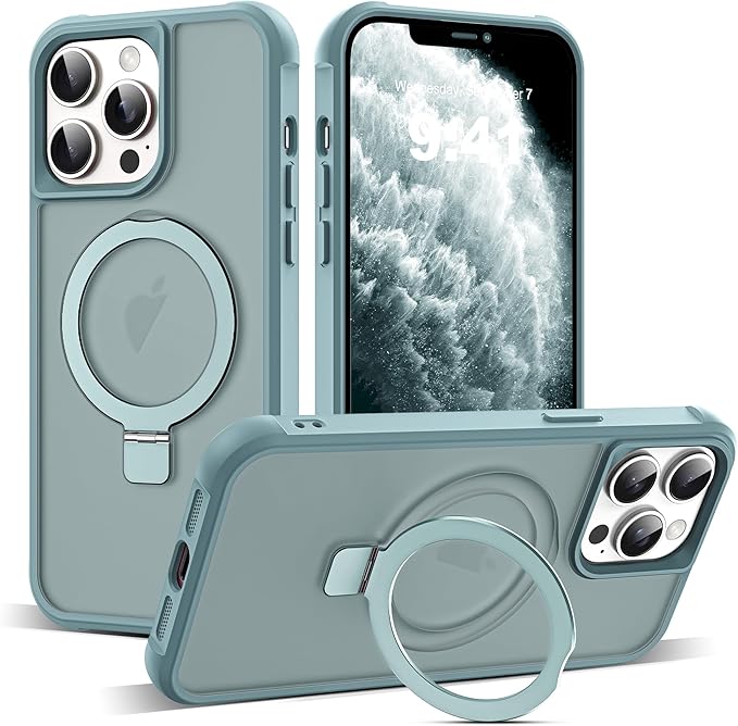 Compatible with iPhone 11 Pro Max Case with Invisible Magnetic O-Ring Stand Military-Grade Translucent Case for iPhone 11 ProMax 6.5" [Compatible with Mag-Safe][Great Grip Feeling], Blue
