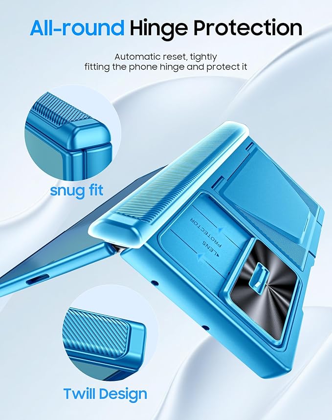 for Samsung Galaxy Z Fold 7 Case with Card Holder RFID Blocking, Built in Slide Lens Cover & Hinge Protection & Screen Protector, Shockproof Wallet Case for Z Fold 7 (Lake Blue)