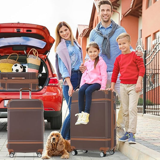 Merax Luggage Set 2 Piece Suitcase Set with Cosmetic Case Expandable Spinner Wheels Vintage Luggage Sets (Brown,20"+24")