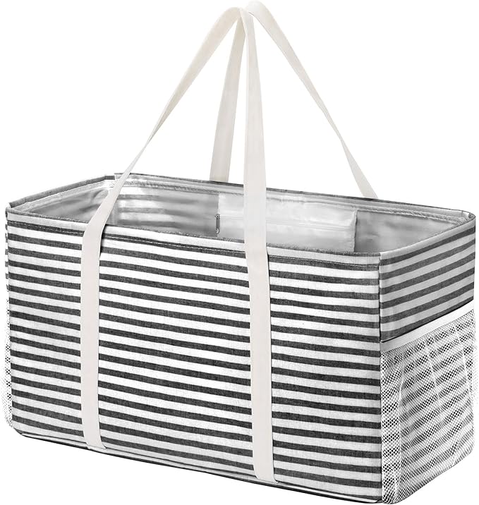 Lifewit Extra Large Tote Bag, Reusable Grocery Bags with Metal Wire Frame and Handles, Standing Utility Foldable Shopping Bags for Storage, Picnics, Beach, Pool, Laundry, Car, Camping, 1 Pack, Black