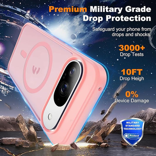 Compatible with Google Pixel 9 Case & Google Pixel 9 Pro Case with Magnetic [Compatible with Mag-Safe] Slim Translucent Matte Phone Cases with Anti-Fingerprint Tech, Pink