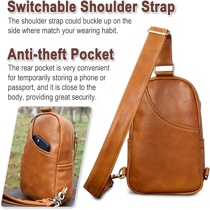 Genuine Leather Sling Bag for Men and Women Crossbody Shoulder Bag Sling Backpack Chest Purse Carry on Daypack
