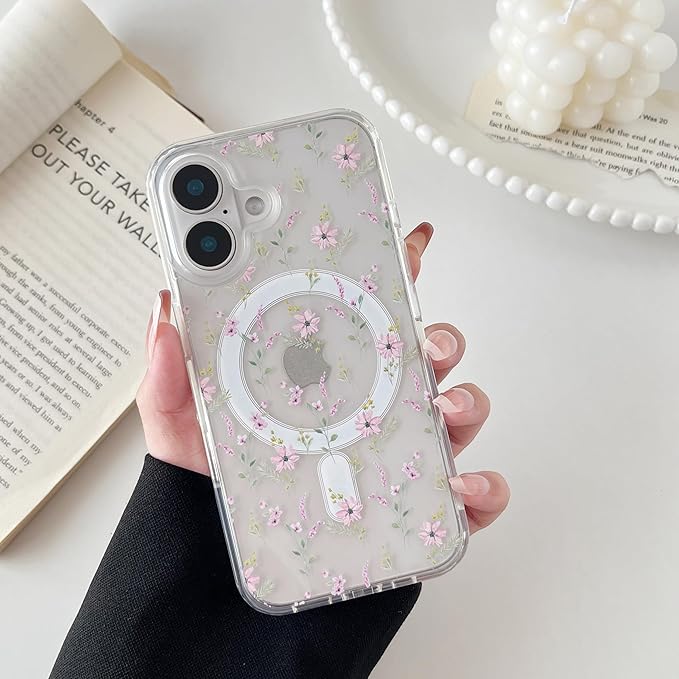 ZTOFERA for iPhone 16 Magnetic Case Compatible with Magsafe,Aesthetic Floral Pattern Design Cute for Girl Women,Anti-Drop Protective Hard Phone Cover for iPhone 16-Purple Flower