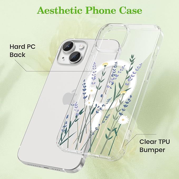 ZTOFERA for iPhone 13/14 Magnetic Case Compatible with Magsafe,Aesthetic Floral Pattern Design Cute for Girl Women,Anti-Drop Protective Hard Phone Cover for iPhone 13/14-Lavender