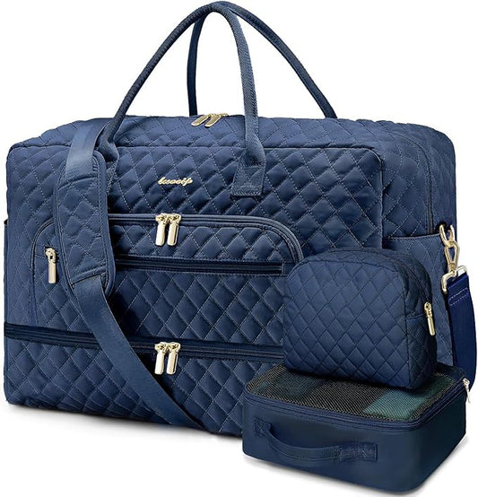 Large Women's Travel Duffel, Weekender with Shoe Compartment, Carry On Overnight Bag, Gym Duffel with Wet Pocket, Hospital Bags for Labor and Delivery - 3 PCS Set