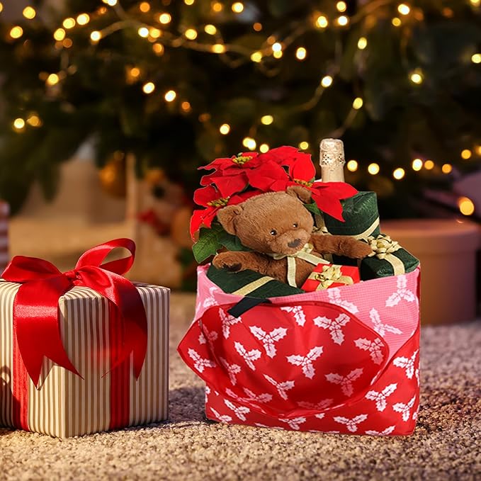 BeeGreen Christmas Reusable Gift Bags,6 Pack Large Holiday Tote Foldable Cloth Bag for Women, Cute Grocery Storage for Xmas Gifts Market Shopping, Washable Collapsible Reusable Bags with Handles