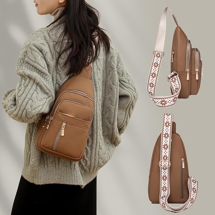 Leather Sling Bag for Women,Travel Small Sling Bag Crossbody Bags for Women-Vegan Leather Fanny Pack Crossbody Bags