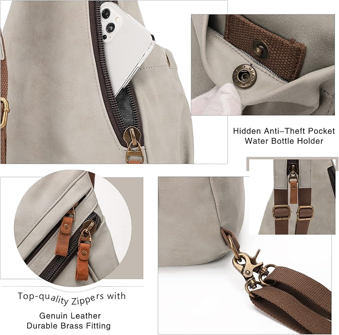 KL928 PU Leather Sling Bag - Small Crossbody Backpack Shoulder Casual Daypack Rucksack for Men Women