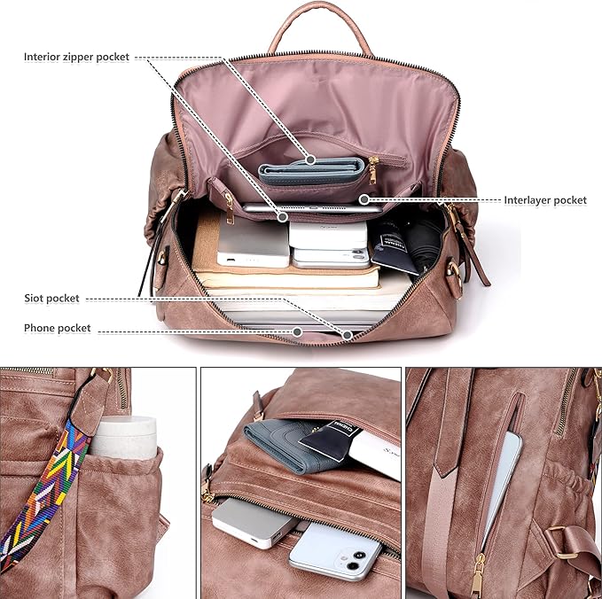 Dora & Liz Womens Backpack Purse Leather Fashion Travel Backpack Purse for Women Designer Ladies Shoulder Bags