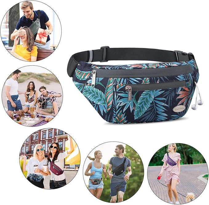 Entchin Fanny Pack for Women Men,Crossbody Belt Bag with 4-Zipper Pockets,Adjustable Waist Bag Pack,One of the Most Popular Travel Essential Gifts for Walking,Traveling,Cycling
