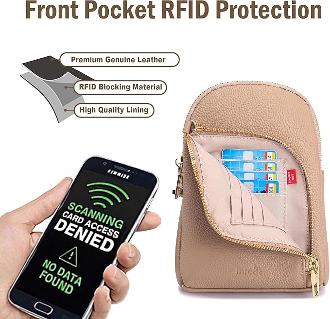 INICAT RFID Blocking Sling Bag Leather Crossbody Bags for Women Fanny Pack Cross Body for Woman Chest Bag for Travel 1.9L