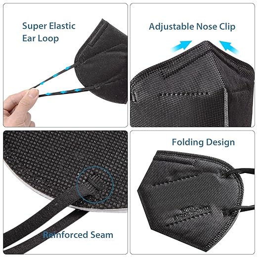 Borje KN95 Face Masks 50 Pcs, Individually Wrapped, 5-Ply Protection Black KN95 Mask, Disposable Face Masks for Adults
