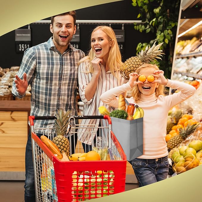 Reginary Reusable Totes Bags - 100 Pcs Non Woven Grocery Handle Bags for Shop Events & Retail Store(Gray)