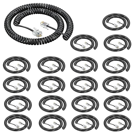 RJ9 4P4C Telephone Cord，Telephone Handset Cord,Coiled Wire 10 Pack 8Ft Uncoiled / 1.4Ft Coiled Landline Phone Handset Cable RJ9 4P4C Telephone Accessory -20 Pack