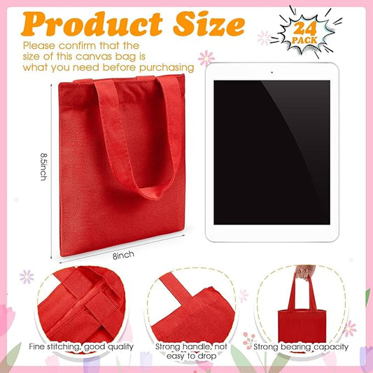Amylove 24 Pcs Mini Tote Bag Sublimation Blank Canvas Tote Bags Reusable Grocery Luggage DIY Sack Goody for Party Even (8.5 x 8 Inch,Red)
