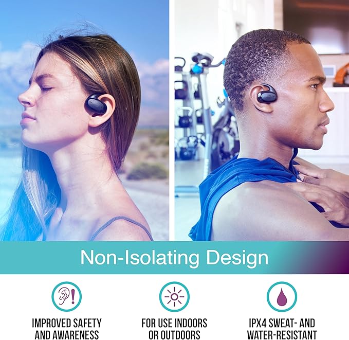MEE audio AirHooks Pro True Wireless Open Ear Sports Headphones Bluetooth Earbuds - Comfortable Sweatproof Non-Isolating Headset Earphones for Safer Workouts & Running