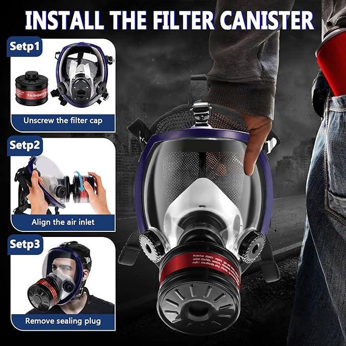 Full Face Gas Respirator Mask - Gas Masks Survival Nuclear and Chemical with Activated Carbon Filters