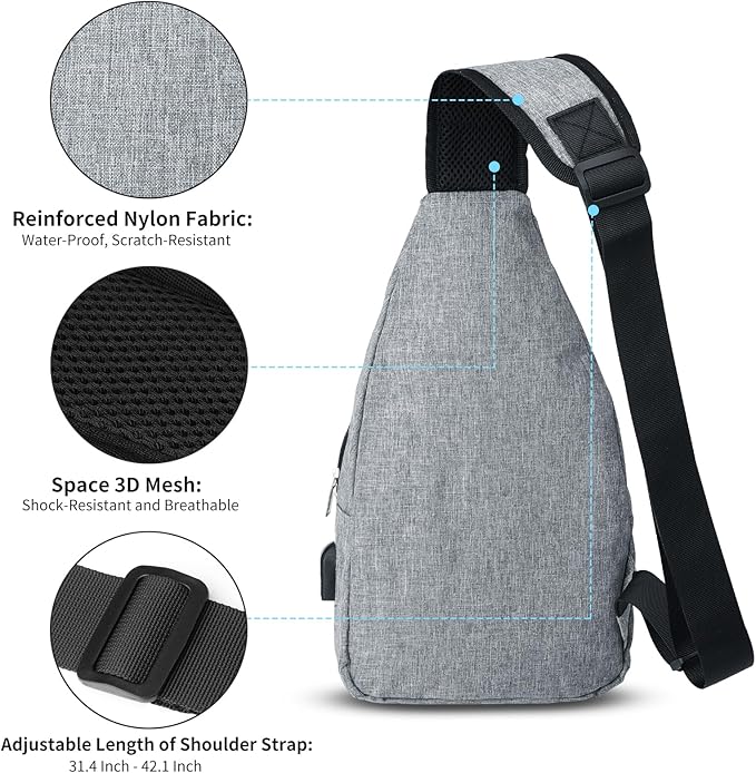 AMJ Crossbody Sling Bag Men Women, Casual Shoulder Backpack, Chest Daypack Satchel for Hiking Travel