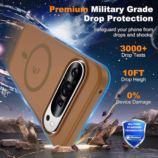Compatible with Google Pixel 9 Pro XL Case with Magnetic [Compatible with Mag-Safe][Military Grade Drop Protection] Slim Translucent Matte Phone Case with Anti-Fingerprint Tech, Brown