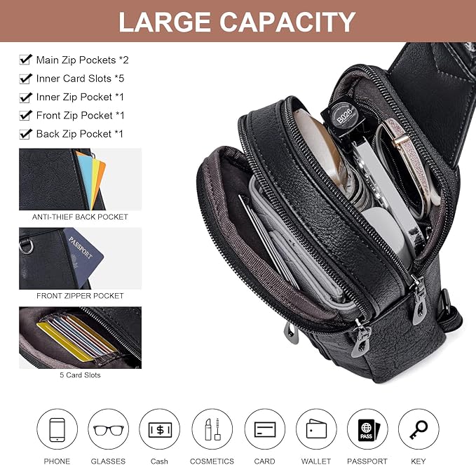 Womens Sling Bag Crossbody Bags for Women Vegan Leather Sling Backpack Daypack Fanny Pack Crossbody Purse Travel