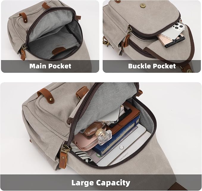 KouLi Buir Canvas Sling bag,Small Crossbody Backpack,Convertible Chest Bag Casual Daypack For Outdoor Cycling Hiking Travel