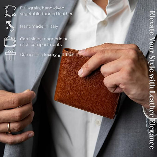 Time Resistance Leather Wallet for Men - Men Wallet - Bifold Italian Wallet - Slim Wallet with Card Holder - Gift Box Included