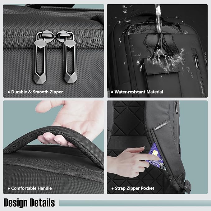 Laptop Backpack for Men, 16 Inch Travel Business Backpack with USB Charging Port, Anti Theft Commuter Work backpack, Water Resistant Computer Bag Bookbag for College Weekender, Black