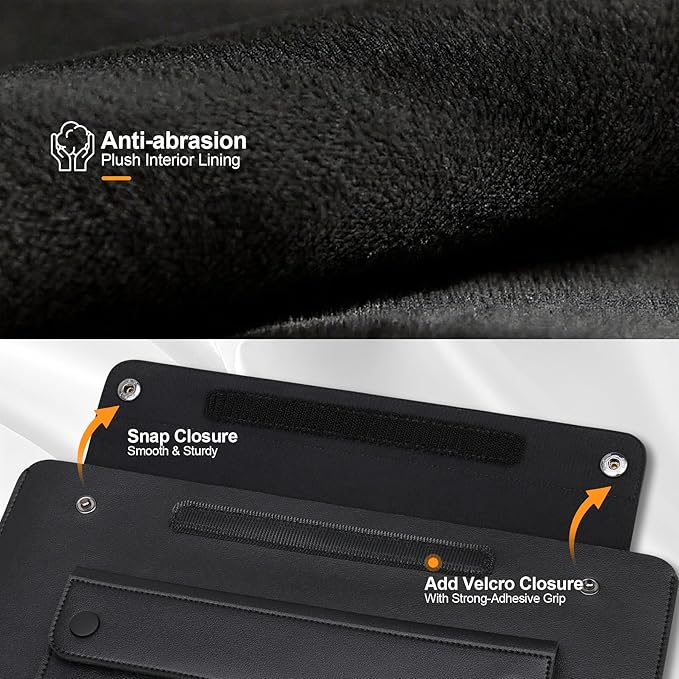 Lacdo 14 Inch Laptop Sleeve Case for HP 14" Laptop, Lenovo Dell ASUS Acer Chromebook 14, HP Stream 14/Ultrabook, Dell Latitude 14, ASUS Vivobook 14, Leather Computer Sleeve with 3 Compartments, Black