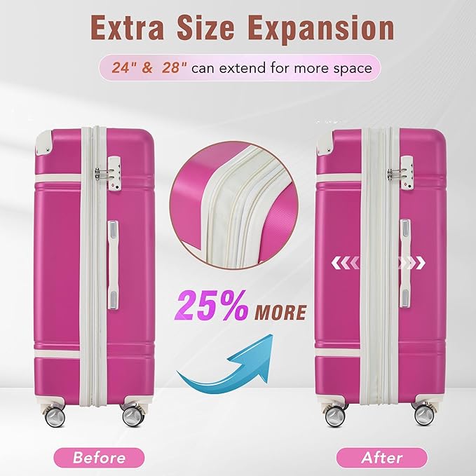 Merax Suitcase Set 28 inches Expandable Luggage with TSA Lock Spinner Wheels Hardshell Lightweight Vintage Luggage with Travel Bag,Pink