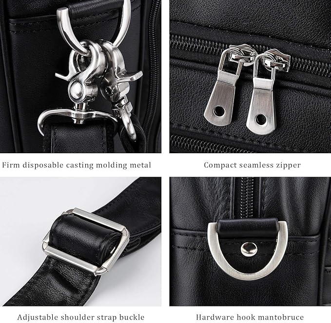 Augus Business Travel Briefcase Genuine Leather Duffel Bags for Men Laptop Bag fits 15.6 inches Laptop YKK Zipper (Black)
