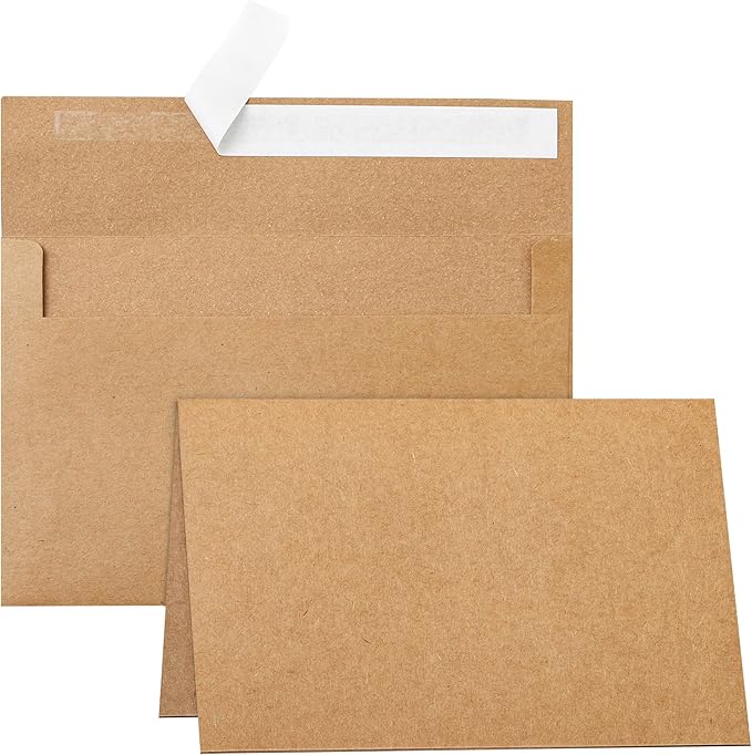 Brown Blank Cards and Envelopes 4 x 6 Heavyweight Folded Cardstock and A4 Envelopes Printable Self Seal 20 Packs for DIY Wedding Invitations, Party, Thank You Cards, Greeting Cards