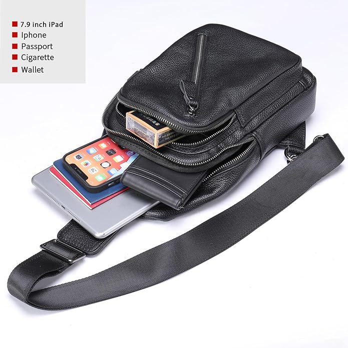 LUKZIJAES Genuine Leather Sling Bag for Men