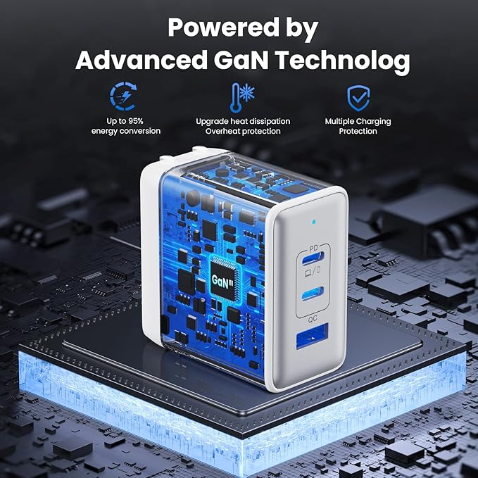 130W USB C Charger Block,3-Port GaN Fast Charger,Compact Foldable Type C Fast Charging Wall Charger,PD QC 65W USB C Laptop Charger for MacBook Pro/Air,iPad Pro,iPhone16/15,Galaxy Series etc(White)