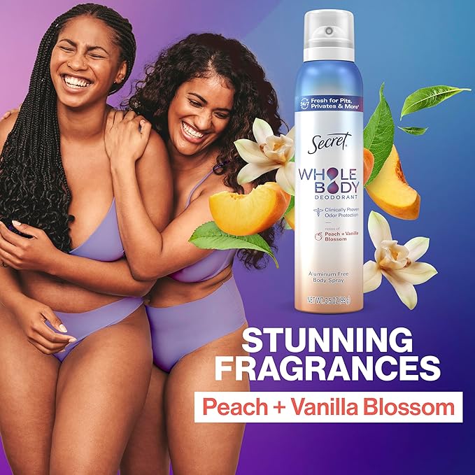 Secret Whole Body Deodorant for Women, Stick + Spray Bundle, Peach + Vanilla Blossom Scent, Aluminum Free, 72 HR Odor Protection, 2.4 oz & 3.5 oz (Pack of 2)