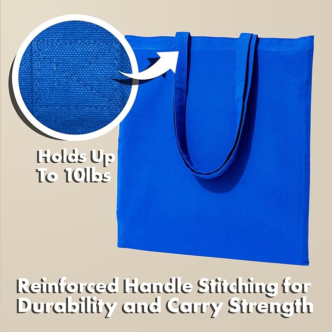 Carrywell |Not Made In China| 24 Pack Cotton Tote Bags, Lightweight Reusable Grocery Shopping Bag, Blank Bulk Cloth Totes with Handles, Great For Custom Screen Print and Gifts (15"x16")