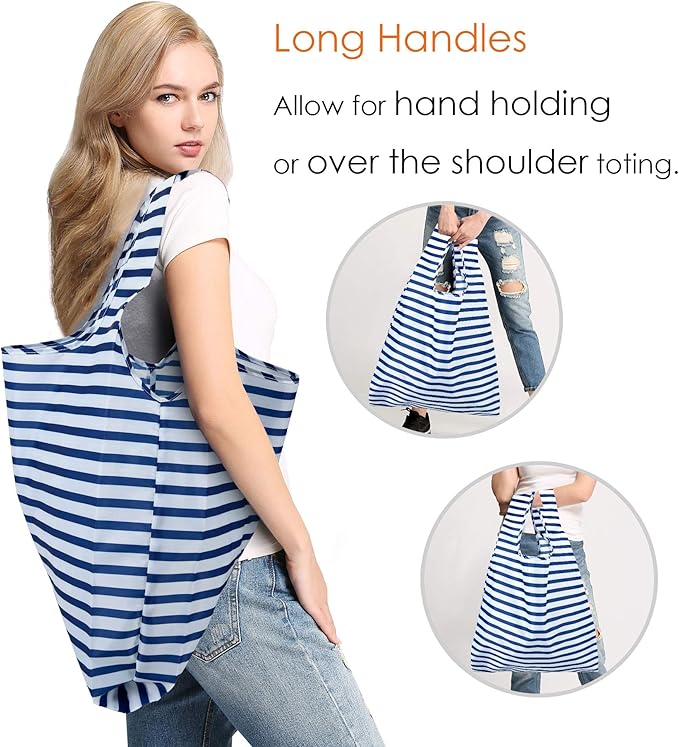 BeeGreen Reusable Foldable Shopping Totes with Handles,12 Pack Heavy Duty Polyester Fabric Geometry Grocery Bags, Large Fashion Reusable Bags for Travel & Groceries, Washable Cloth Bag Bulk