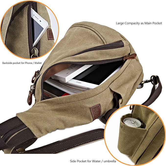 Canvas Sling Bag Convertible Crossbody Chest Bag Shoulder Backpack Daypack for Men Women Outdoor Cycling Travel