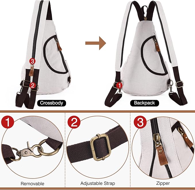 HuxFam Canvas Sling Bag for Women Sling Backpack Crossbody Shoulder Bags Convertible Purse Casual Daypack Travel Hiking Cycling