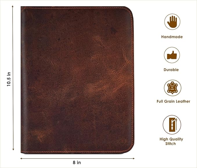 Brown Leather Journal Cover, Distressed XL Journal 7.5x9.75 Handmade Leather Notebook Bible Cover Travelers Notebook Refillable Planner B5 Composition Notebook Holder