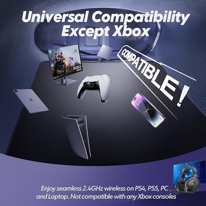 NUBWO G06 Dual Wireless Gaming Headset with Microphone for PS5, PS4, PC - 23ms Low Latency Audio - 100-Hour of Playtime - 50mm Drivers (Black-Green)