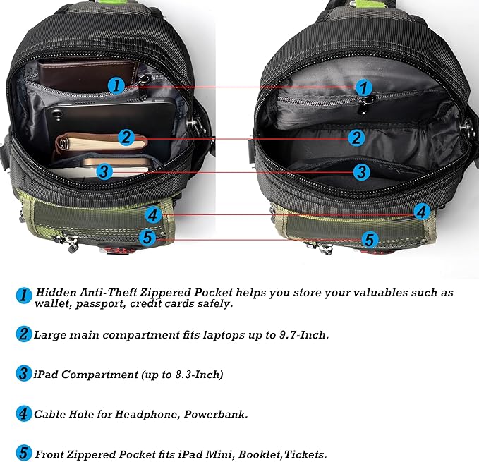 NICGID Sling Bag Chest Shoulder Backpack Crossbody Bags for Tablet Laptop Outdoor Hiking Men Women