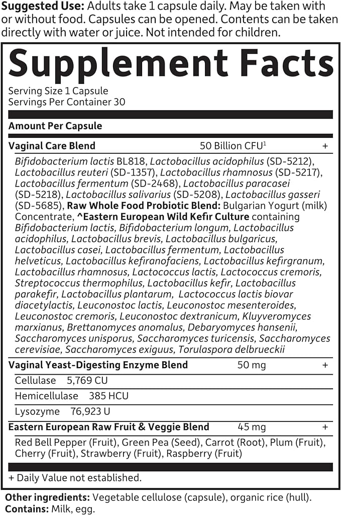 Garden of Life RAW Probiotics Vaginal Care Shelf Stable - 50 Billion CFU Guaranteed Through Expiration, Acidophilus - Once Daily - Certified Gluten Free - No Refrigeration - 30 Vegetarian Capsules